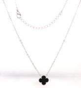 925 Sterling silver 10mm black onyx clover pendant on chain