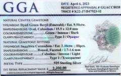 Glittering 9.50CTW Oval Faceted Emerald & 2.30CTW White Sapphire Ring in Sterling Silver