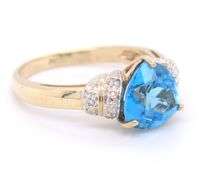 9kt Yellow gold 3ct Trillion swiss blue topaz and diamond accent ring