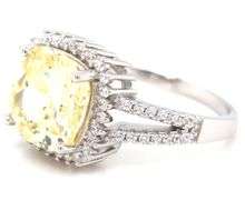 925 Sterling silver cushion cut yellow cubic zirconia with white cubic zirconia halo ring