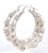 925 Sterling silver large bamboo style hoop earrings