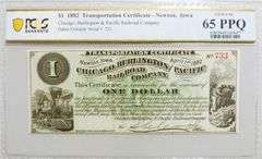 Superb Crisp1882 $1 Railroad Note Newton Iowa PCGS 65!!