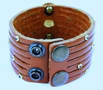 Barse Wide Leather Bracelet with Large Turquoise Stone