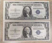6 Lots Of 2 (12 Notes Total) Consecutive Silver Certificates, UNC
