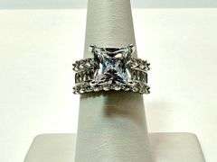 14 Kt. White Gold Plate 4.25 Ct. Princess Cut CZ Ring