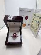 Very fine Ruby 11.22 ctw with diamond accent set in silver ring, EGL certified