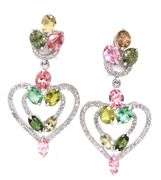 Enamoring 6.80CTW Oval Multi Color Tourmaline & Diamond Heart Shaped Dangle Earrings