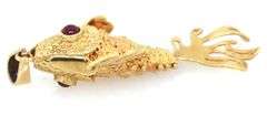 Wonderful 18K YG Italian Made Fish Pendant with Ruby Eyes