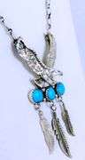 Vintage Native American Sterling Turquoise Eagle Necklace, JJ