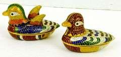 2 Chinese Cloisonne Duck Trinket Boxes