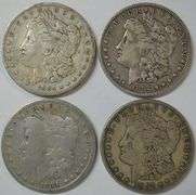 4 Better date Morgan Silver Dollars 1884-S, to 1897-S