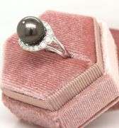 Captivating Genuine Tahitian South Sea Pearl and 0.51CTW Diamond Ring in Sterling Silver