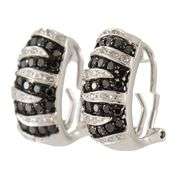 0.65ctw Black and White Diamond Striped Omega Back Earrings in 14K