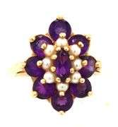 Fashionable 14K YG Amethyst and Pearl Cluster Ring