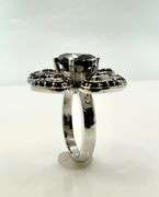 Lovely 14 Kt White Gold Plate 7 Ct Black Diamond Moissanite Flower Ring