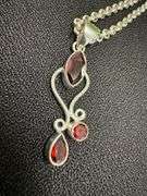 Sterling Silver Garnet Gemstone Pendant w/ 30" Sterling Silver Rolo Chain