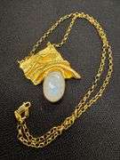 Sterling Silver 925 with 18k Gold Plating with Moonstone Pendant 20" Necklace Unique