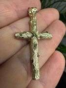 10k Yellow Gold Christian Diamond Cut Cross Pendant Religious Charm