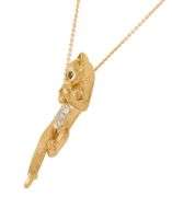 Designs by Slack Irradiated Teal and White Diamond Kitten Pendant Necklace in 18K