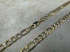 10k Yellow Gold-Hollow Pave Figaro Link Chain 5.3mm Necklace 18"