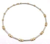 14kt Tow tone gold 1.40ctw bezel set diamond cable station collar necklace