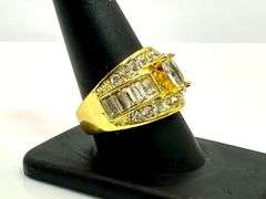 Dazzling 14 Kt Yellow Gold Plated Simulated Diamond Ring