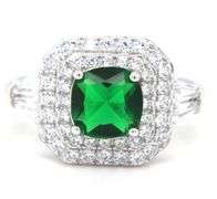 925 Sterling silver emerald cut green cubic zirconia ring