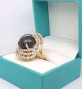 Breathtaking Huge 22.27CTS Round Cabochon-Cut Star Ruby & 1.95CTW Round Colorless Sapphire Ring in 1