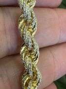 14k Gold Plated 925 Sterling Silver Clear CZ Encrusted Rope Chain 7.3mm New 9"