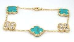 925 Sterling silver 12mm turquoise and cubic zirconia clover link bracelet