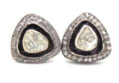Mine Cut Halo Diamond Earrings with Dark Silver and Diamond Accents