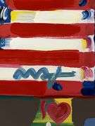 Peter Max Original Mixed Media with Acrylic Signed 'Flag With Heart' with Park West Certificate