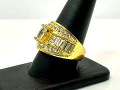 Dazzling 14 Kt Yellow Gold Plated Simulated Diamond Ring