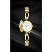 Flower Quartz Watch with Bracelet Band and Crystals