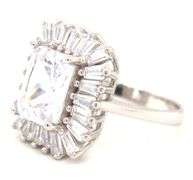 925 Sterling silver emerald cut cubic zirconia ring with baguette cut CZ halo