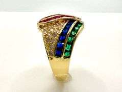 14 Kt. Gold Plate 4.75 Cwt. CZ Red, Blue, and Green Ring