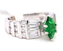 Green marquise and white round and baguette cubic zirconia ring