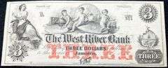 Superb Crisp 1800'S $3 Note West River Bank Jamaica VT!