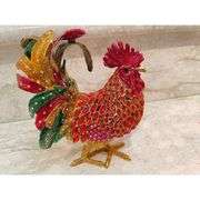 Ruby Red Faberge Rooster Jewelry Box with 24k Gold and Crystals