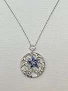 925 Sterling Silver Lucky Star Necklace Clear and Blue Pave Crystal