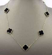 925 Sterling silver 7 clover black onyx link necklace