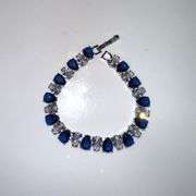 18 Kt White Gold Plated Huge 32.5 Ctw Lab Simulated Diamond and Midnight Blue Sapphire Tennis Bracel