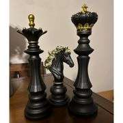 3 Large Black with Gold Chess Pieces