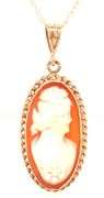 10kt Yellow gold oval Cameo pendant on chain
