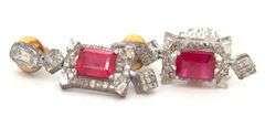 Darling 4.90CTW Emerald-Cut Rubies & Diamond earrings in 14K White Gold Over Sterling Silver