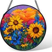 Hand-Painted Stained Glass Sunflower Window Hanging Suncatcher