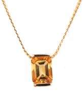 14kt Yellow gold 2.25ct emerald cut citrine pendant on chain