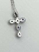 925 Sterling Silver Blue Sapphire Color And Rhinestone Cross Pendant And Chain Necklace