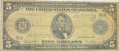 $5 Fancy Numbers Series of 1914 Kansas City FRN
