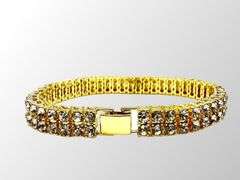 14 Kt Yellow Gold Plated 2 Row Simulated Diamond Tennis Bracelet